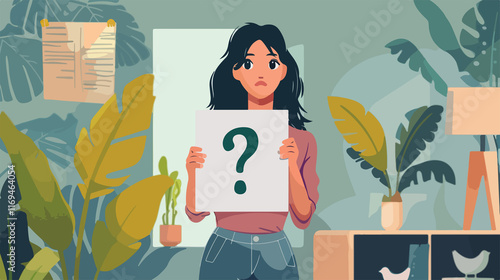 Professional Female Applicant Holding Paper Sheet with Question Mark