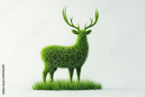 3d grass inside shape looks like an deer, it's represent world wildlife day. 3d illustration.  photo