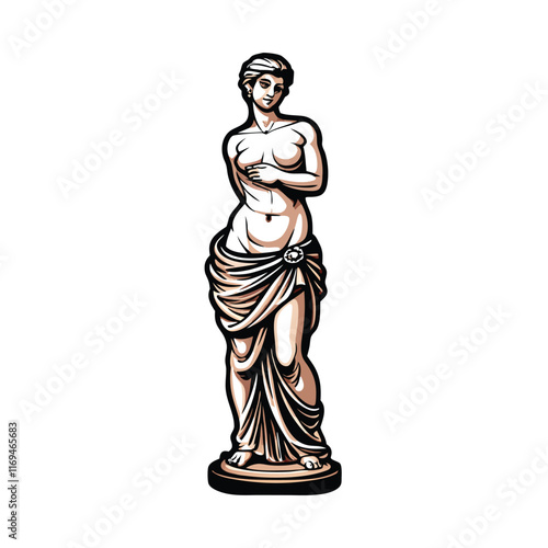 A vector rendering of the Venus de Milo statue, a famous Greek sculpture, in a classic style with a high level of detail.