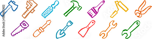 Construction Related Icon Crayon Chalk Drawing Vector Set