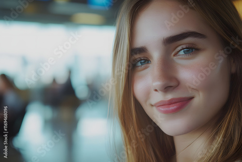 Wallpaper Mural a beautiful young woman smiling at an airport Torontodigital.ca