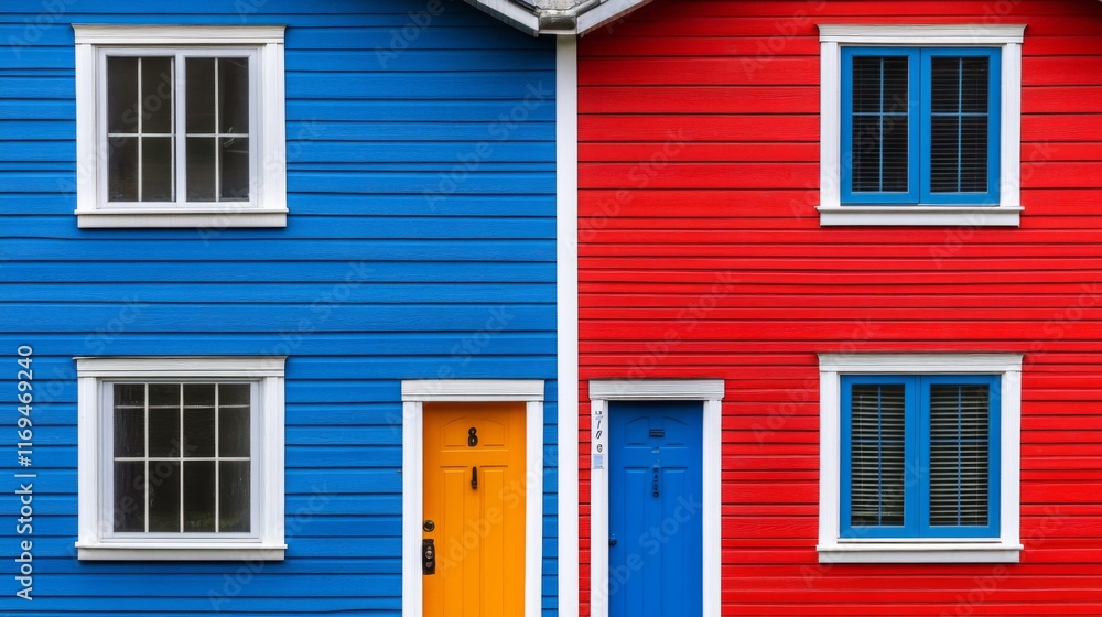 Colorful Facade of Split Houses with Bold Design Colorful Facade of Split Houses with Bold Design