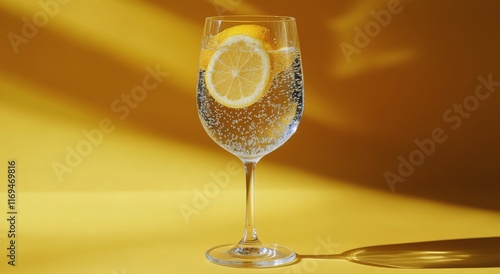 Refreshing sparkling lemon drink with fresh lemons on a vibrant background