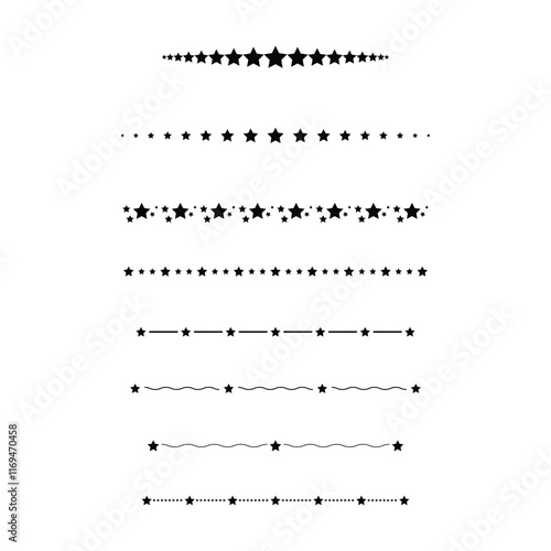 Star divider border frame horizontal line vector shape icon for decorative vintage doodle element for design in vector illustration