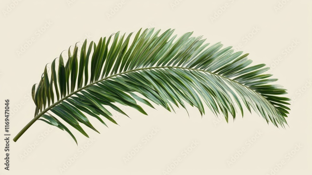 Isolated palm tree branch featuring lush green leaves against a neutral background Isolated palm tree branch featuring lush green leaves against a neutral background