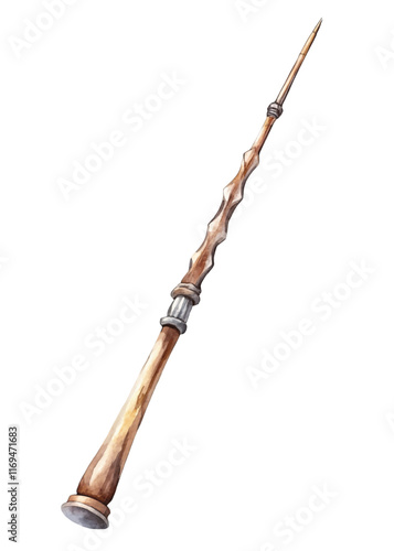 Magical wand, detailed craftsmanship, fantasy style, wooden texture, artistic design, enchanting prop, mystical accessory.