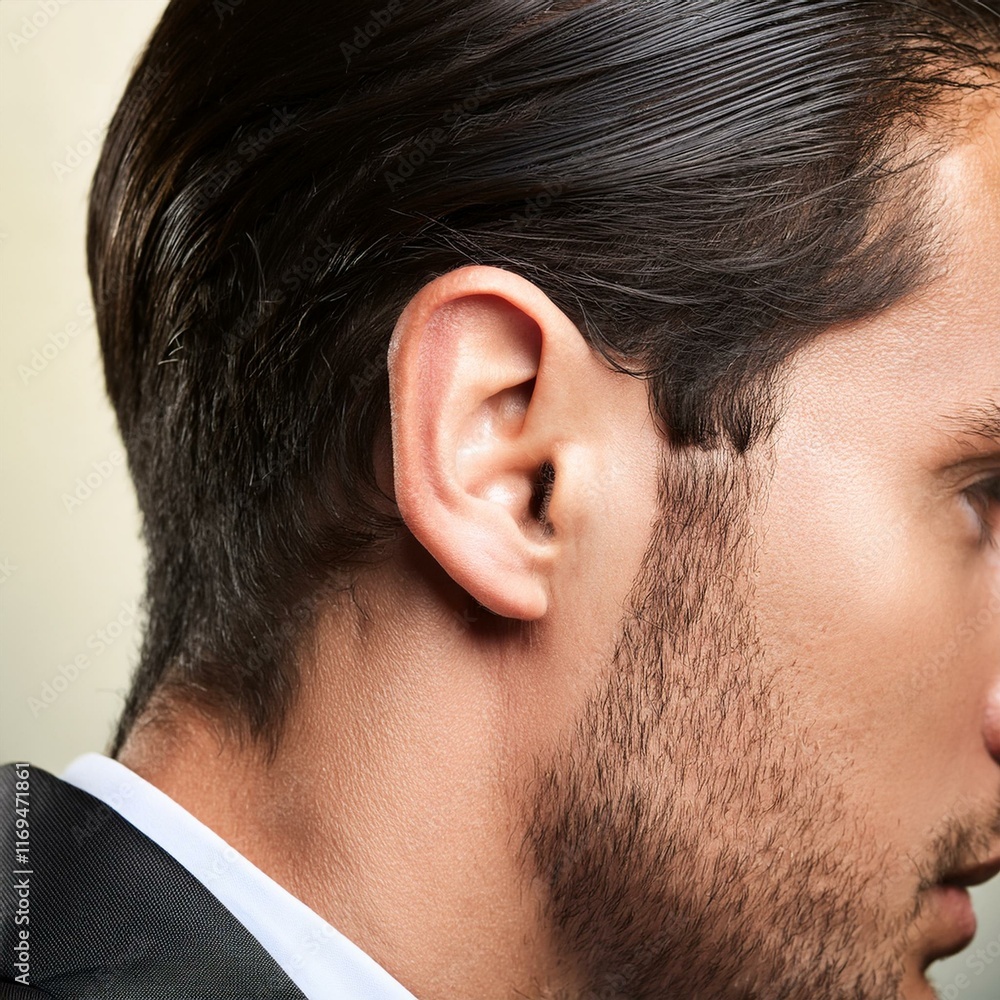 Obraz premium handsome man, detail of right ear, AI generated