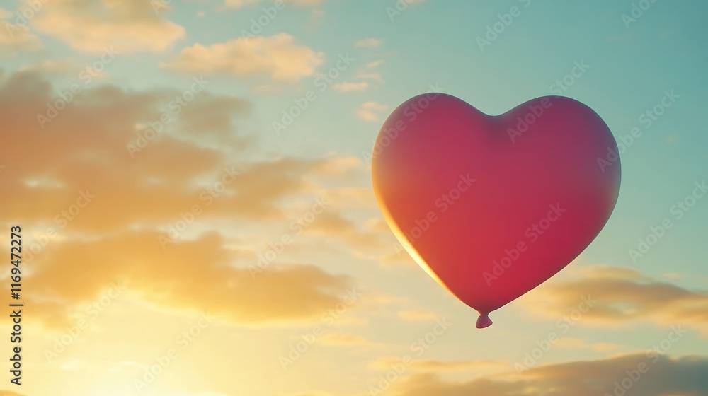Fototapeta premium Heart-Shaped Balloon Soaring at Sunset: A Symbol of Love and Hope