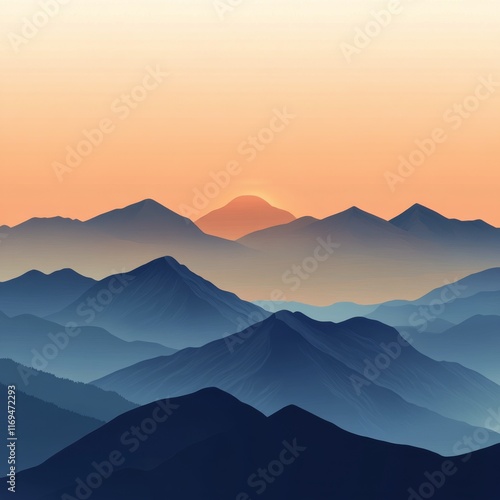 Majestic layers of mountains at sunset in a serene landscape