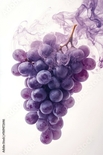 Vibrant grapes surrounded by purple smoke creating an artistic and colorful d...