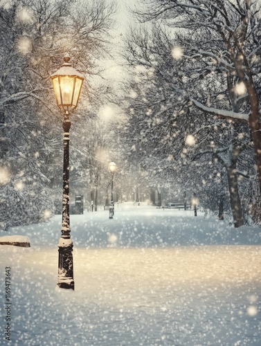 Snowy Winter Park Scene Ill...