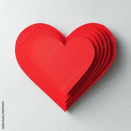 Heart made of layered red shapes representing love and affection in a minimal...