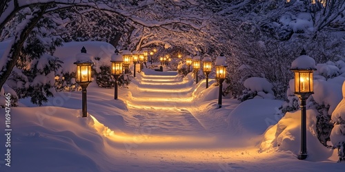 Snow Covered Pathway Illumi...