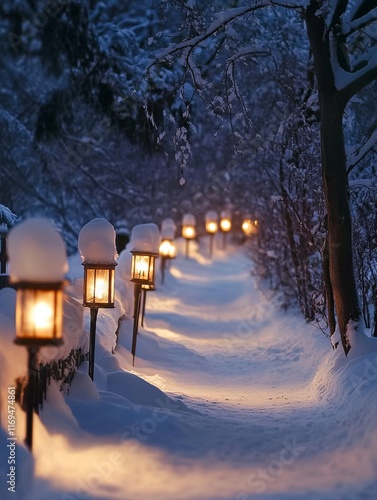 Snow Covered Path Illuminat...