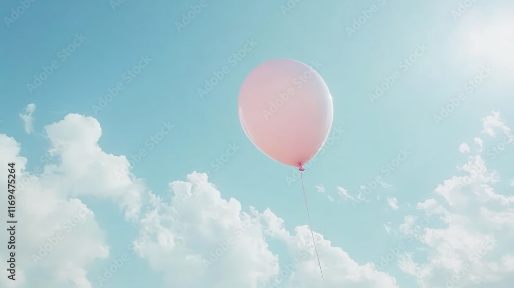 Obraz premium Pink Balloon Soaring High in a Serene Sky