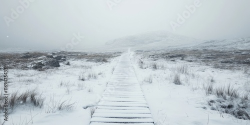 Snow covered boardwalk lead...