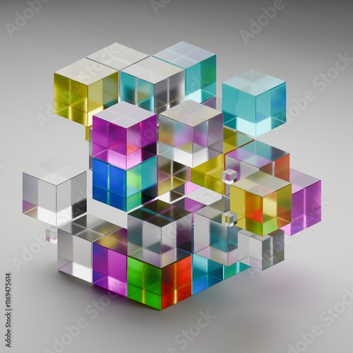 Colorful Cube Structure Made of Multicolor Glass Blocks