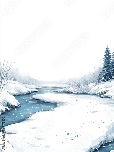 Serene Winter River Scene W...