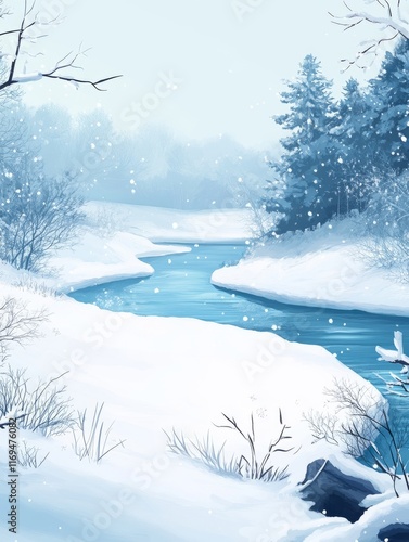 Serene Winter River Scene S...