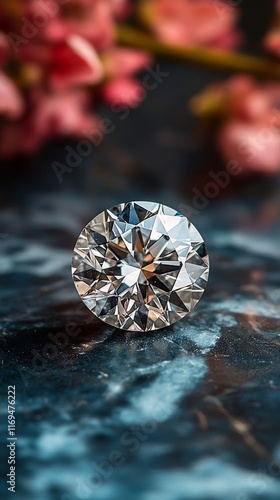 Beautiful diamond sparkling on a marble surface in soft natural light
