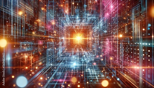 Wallpaper Mural Digital neon grids fading into infinity with glowing lights and futuristic ambiance using generative AI for banners Torontodigital.ca