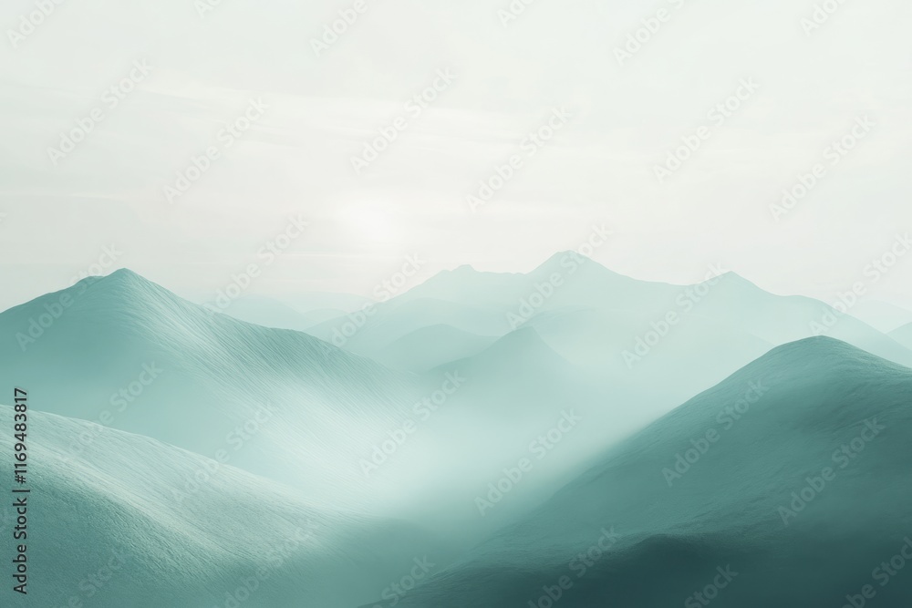 Fototapeta premium Misty Mountains Enveloped in Gentle Light