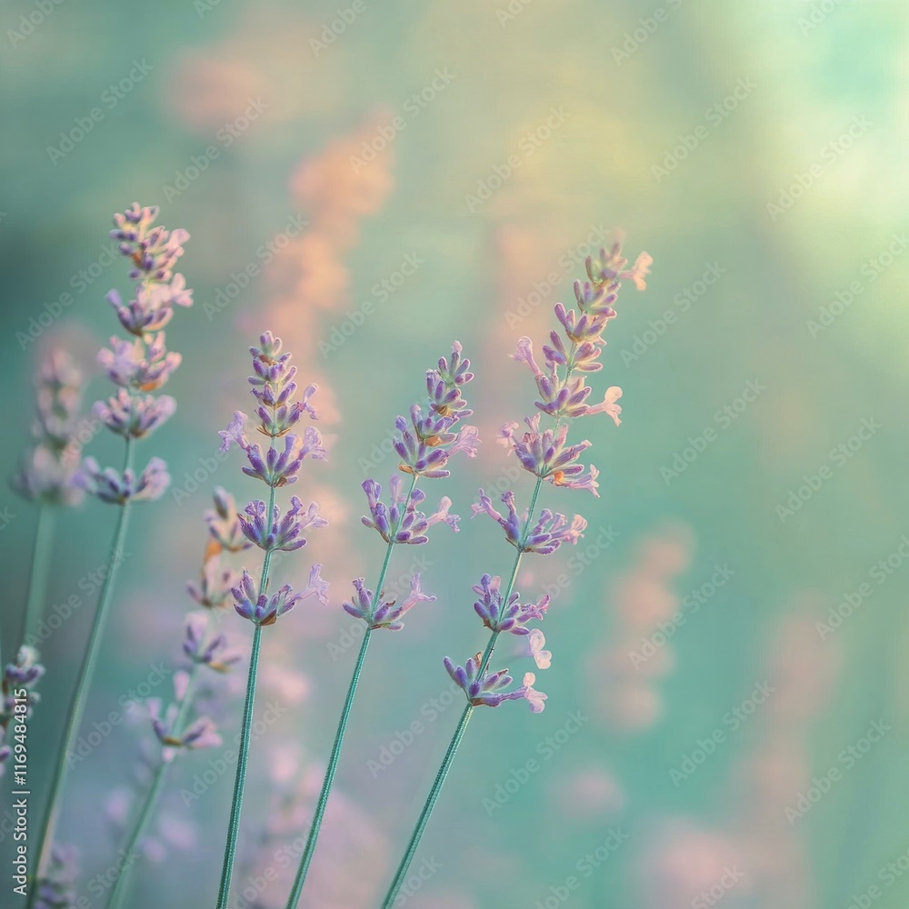 Lavender flowers blooming in soft focus against an ethereal background in nature Lavender flowers blooming in soft focus against an ethereal background in nature