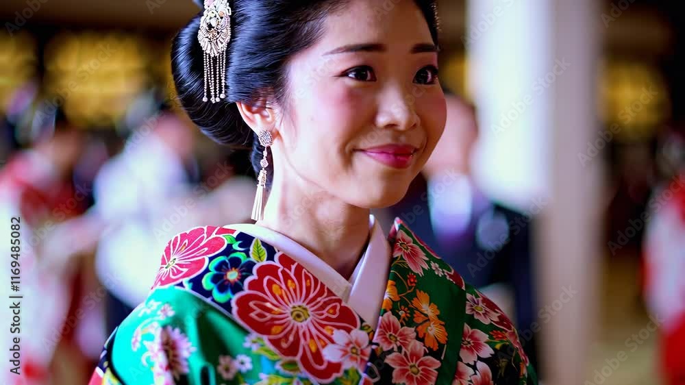 Traditional Celebration with Women in Colorful Kimonos Traditional Celebration with Women in Colorful Kimonos
