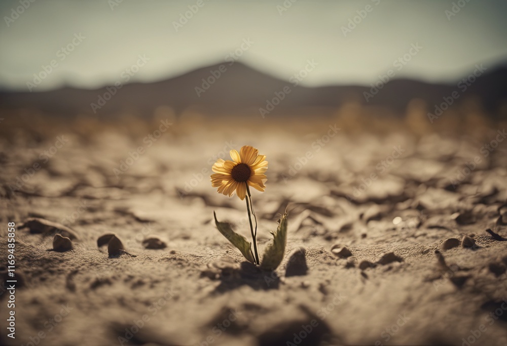 A flower withers from parched earth symbolising climate change