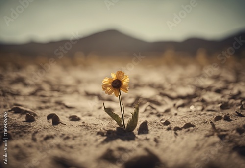 Obraz na płótnie A flower withers from parched earth symbolising climate change w salonie