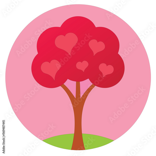 Illustrate of a whimsical tree with heart-shaped leaves icon on white background.