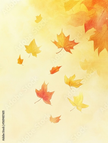 Falling Autumn Leaves On A Soft Yellow Background