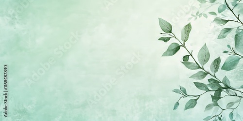 Delicate Green Leaves on a Soft Mint Background
