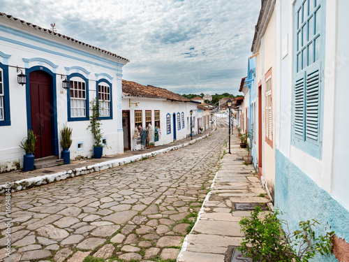 Colonial style street in Cidade de Goias in Brazil