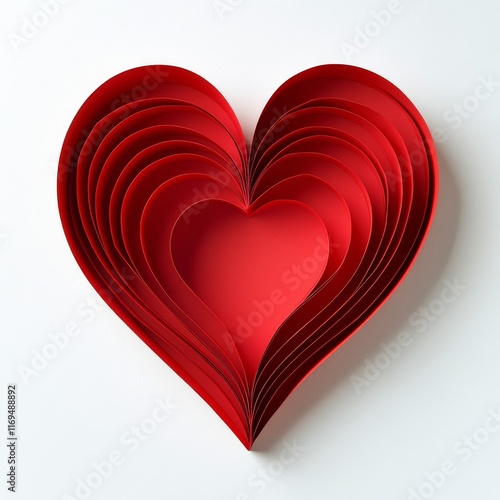 Elaborate red paper heart crafted with layered design for decorative purposes