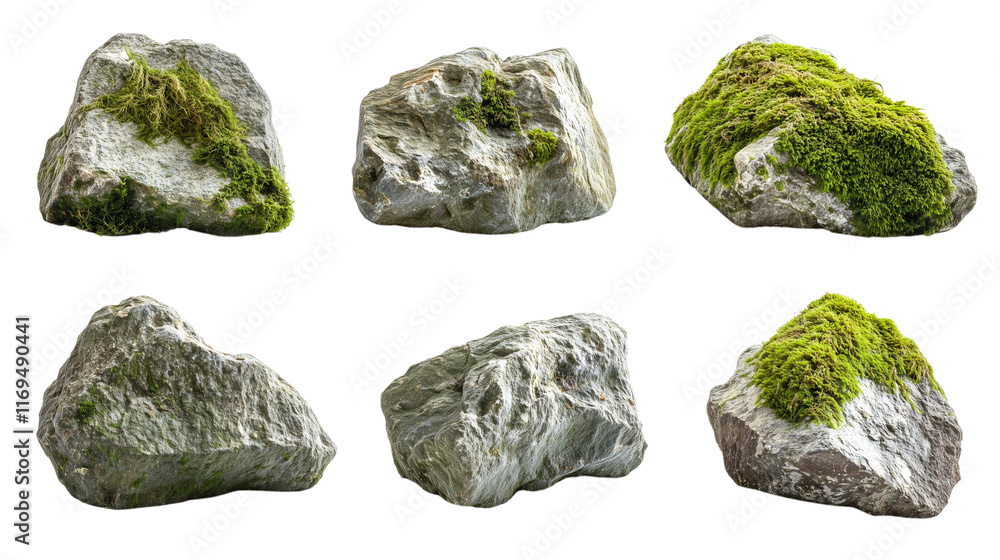 A Set of mossy rocks isolated a PNG file with, on a Transparent Background A Set of mossy rocks isolated a PNG file with, on a Transparent Background