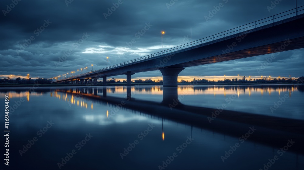 Illuminated Urban Bridge with Moody Reflections at Dusk Illuminated Urban Bridge with Moody Reflections at Dusk
