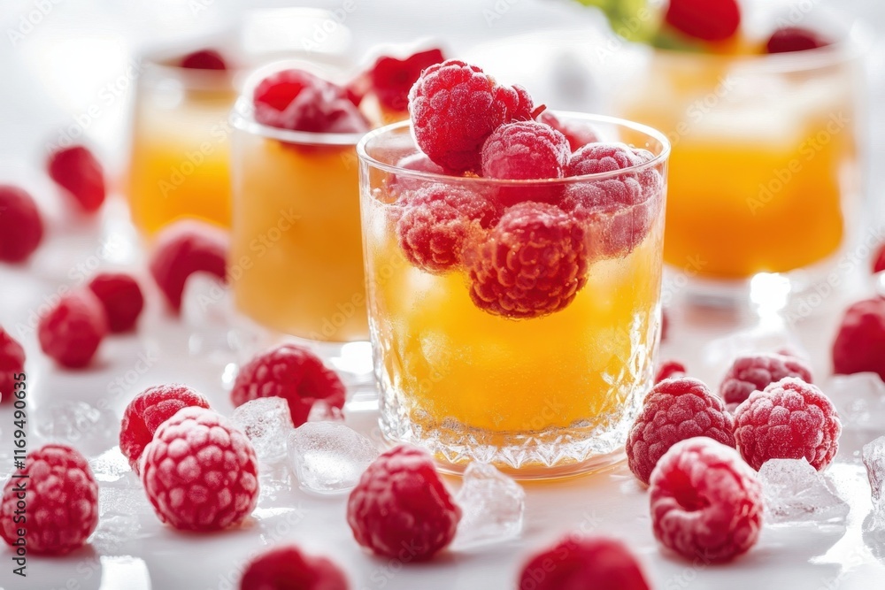 Refreshing summer drink with raspberries and ice on a sunny afternoon Refreshing summer drink with raspberries and ice on a sunny afternoon