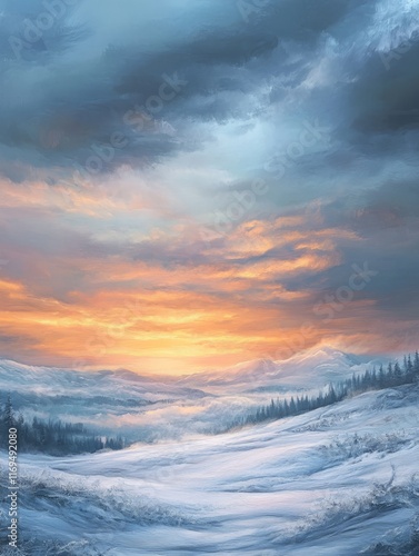 Winter Sunset Over Snowy Mo...