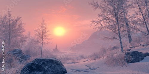 Winter Sunset Over Snowy La...
