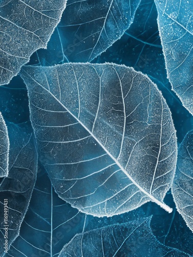 Frozen Leaves Teal Winter A...