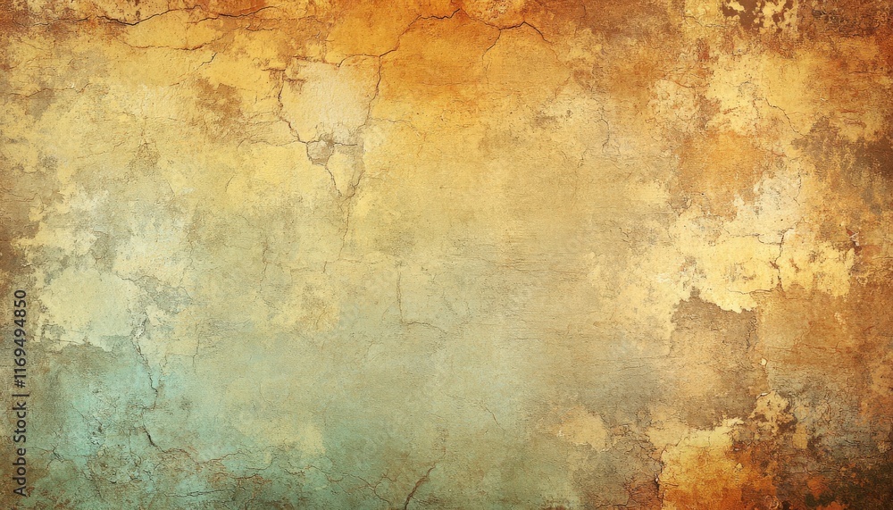 Obraz premium Distressed Vintage Wall Texture Grunge Cracked Aged Yellow Brown Beige Background
