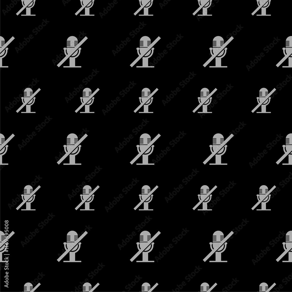 Mute microphone icon isolated seamless pattern on black background Mute microphone icon isolated seamless pattern on black background