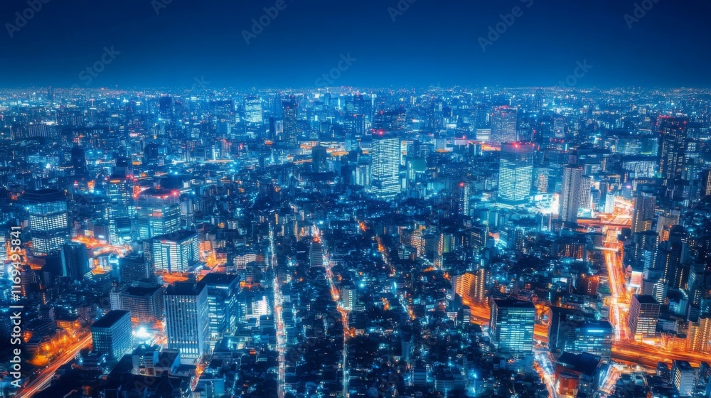 Obraz premium Moody Urban Skyline at Night with Dramatic Reflections