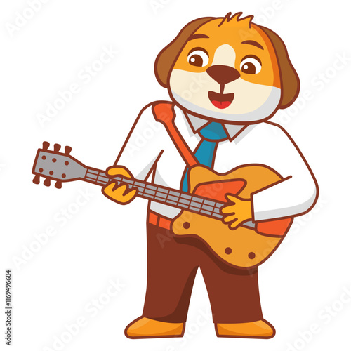 Funny dog playing guitar.Cute rockstar .Animal cartoon characters.Vector illustration. The musician plays the guitar.Musician with guitar.