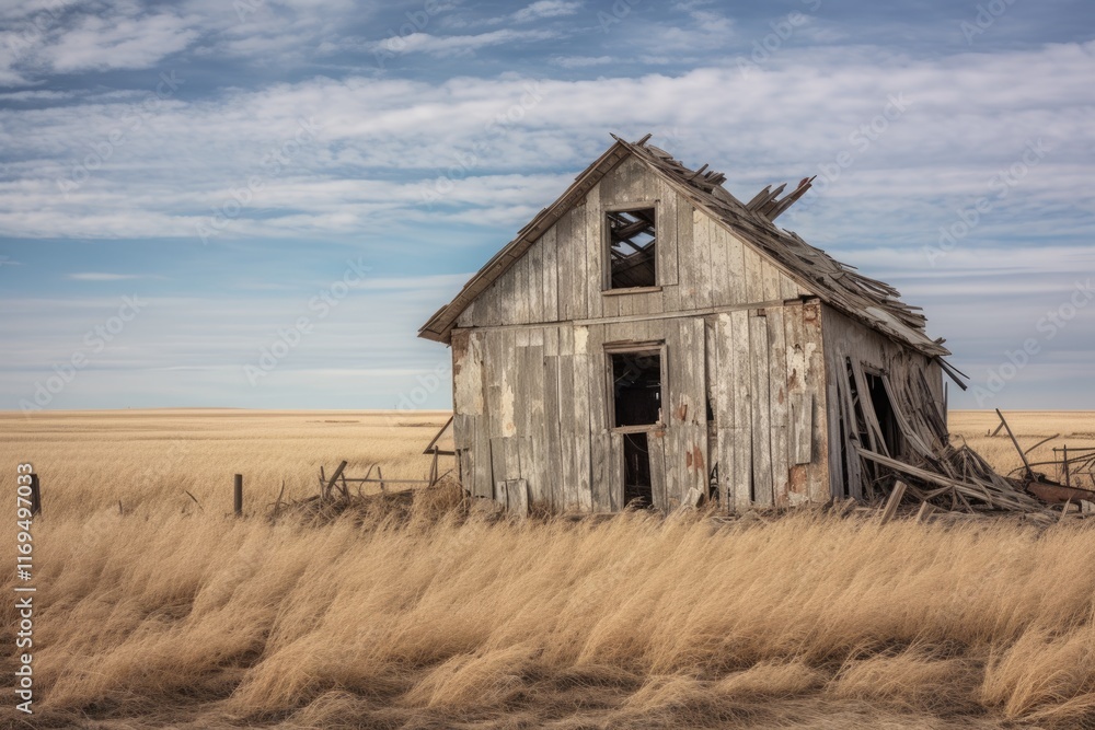 Abandoned Prairie Shack with Deteriorating Features. A Pensive Landscape Photo of an Empty and Dirty Shack, Symbolic of a Deserted Home Abandoned Prairie Shack with Deteriorating Features. A Pensive Landscape Photo of an Empty and Dirty Shack, Symbolic of a Deserted Home