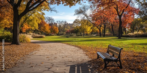 Autumn Park Pathway Bench S...