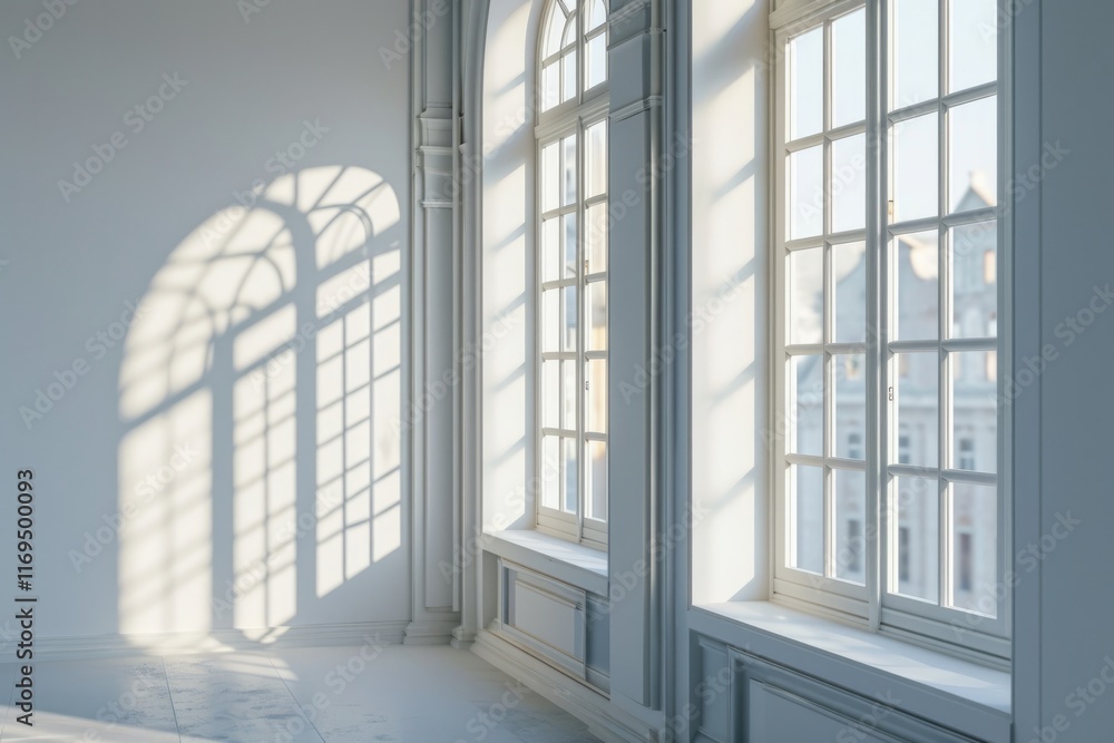 Fototapeta premium Architectural Elegance: 3D Window Frame Against a Bright Blank Background