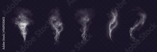 Set of smoke and fog elements with a soft heart shape and flowing patterns, ideal for romantic, abstract, and atmospheric designs.