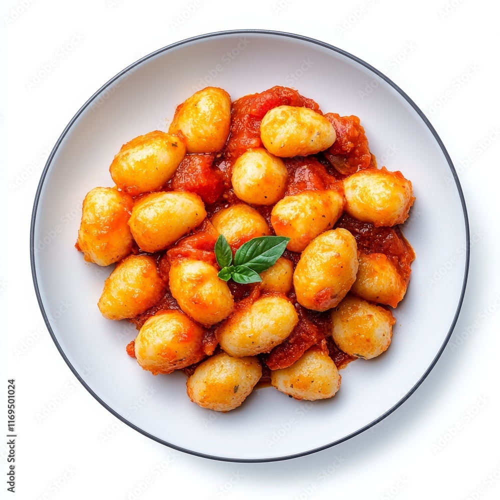 A Tasty Serving of Gnocchi with Tomato Sauce on a Clear Background. A Tasty Serving of Gnocchi with Tomato Sauce on a Clear Background.